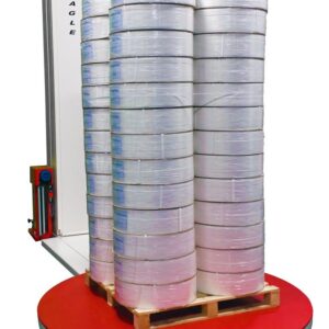 Stacked rolls on a stretch wrapper