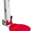 Red circular turntable pallet wrapper with mast