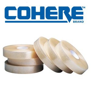 Clear adhesive tape rolls with Cohere logo