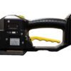 Close-up of a handheld power tool with a black handle and yellow trigger.