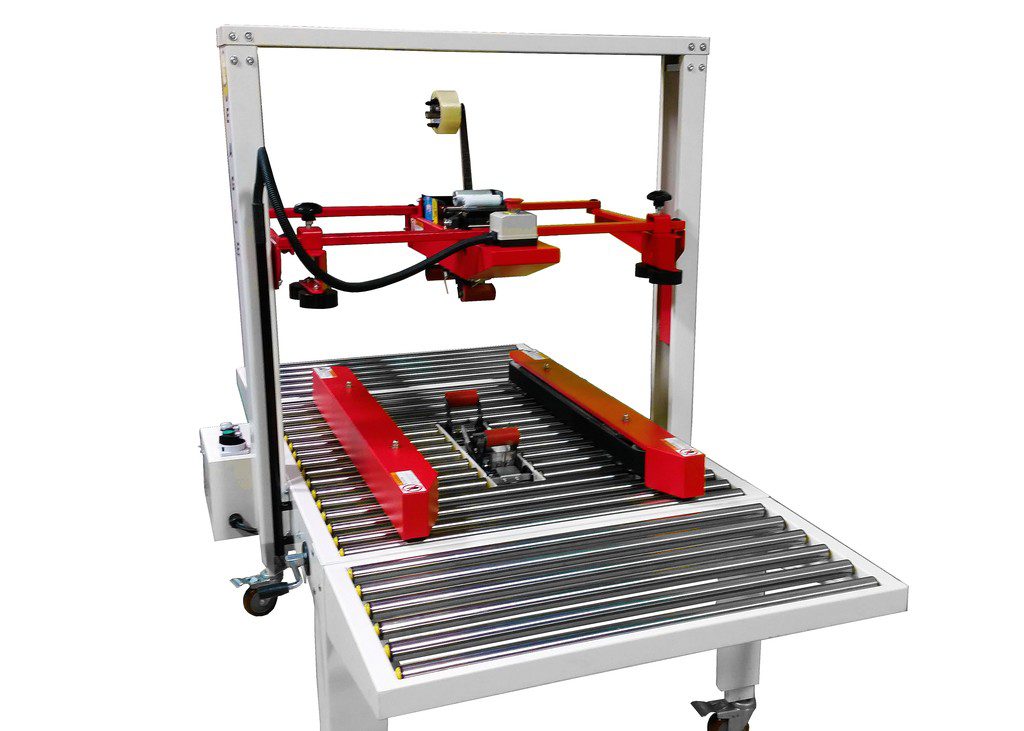 Red and white packing machine setup