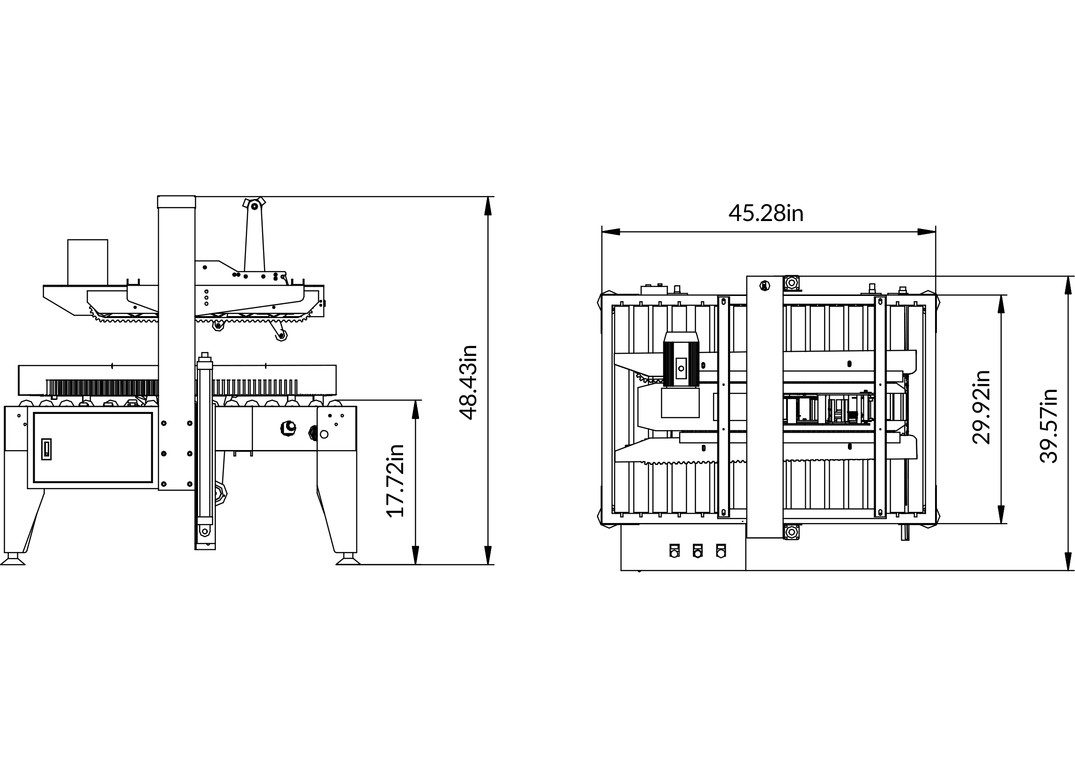 Industrial machine technical drawing with dimensions