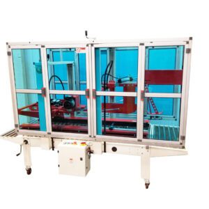 Industrial packaging equipment on white background