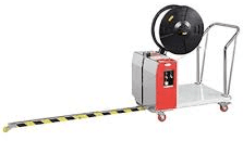 Strapping machine with wheels and handle