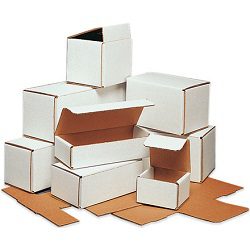 Stacked white cardboard boxes