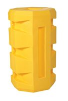 Yellow plastic corner protector with ridges for impact absorption.
