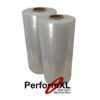 Two large clear plastic film rolls