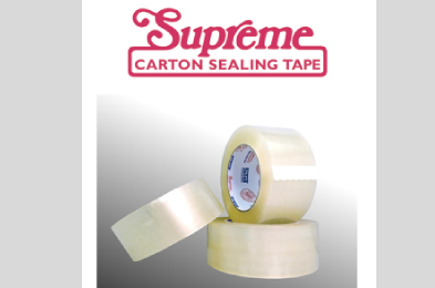 Transparent packing tape rolls stacked