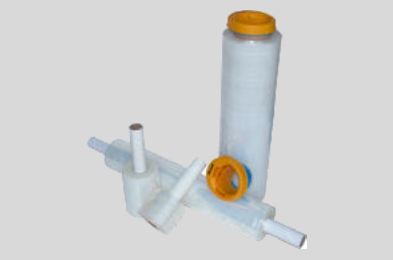 Clear stretch film rolls with dispenser
