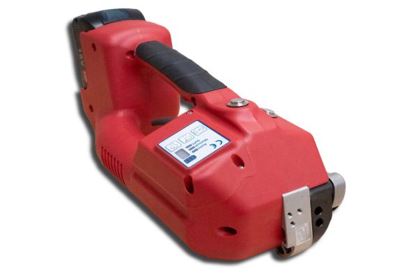 Red cordless plastic strapping tool