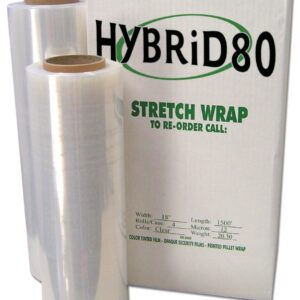 Two clear stretch wrap rolls beside printed box