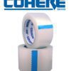 Two rolls of clear packing tape, Cohere logo