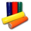 Three upright and two horizontal vinyl rolls