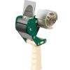 Handheld packing tape dispenser with green frame