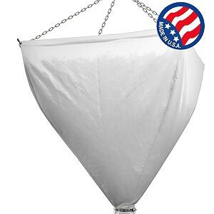 Hanging bulk bag funnel with valve and chain