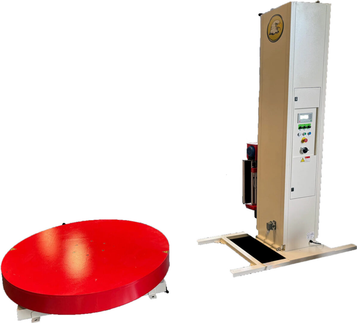Automatic stretch wrapping machine with red turntable
