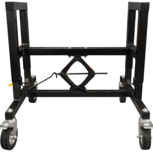 Black metal rolling stand with caster wheels