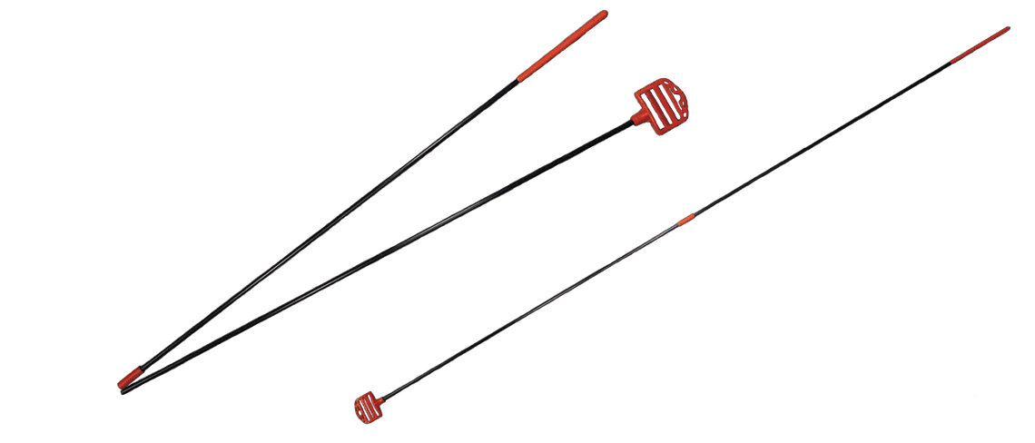 Three long black whips with red tips
