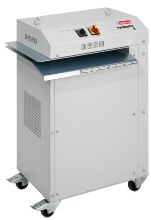 white industrial packaging machine on caster wheels